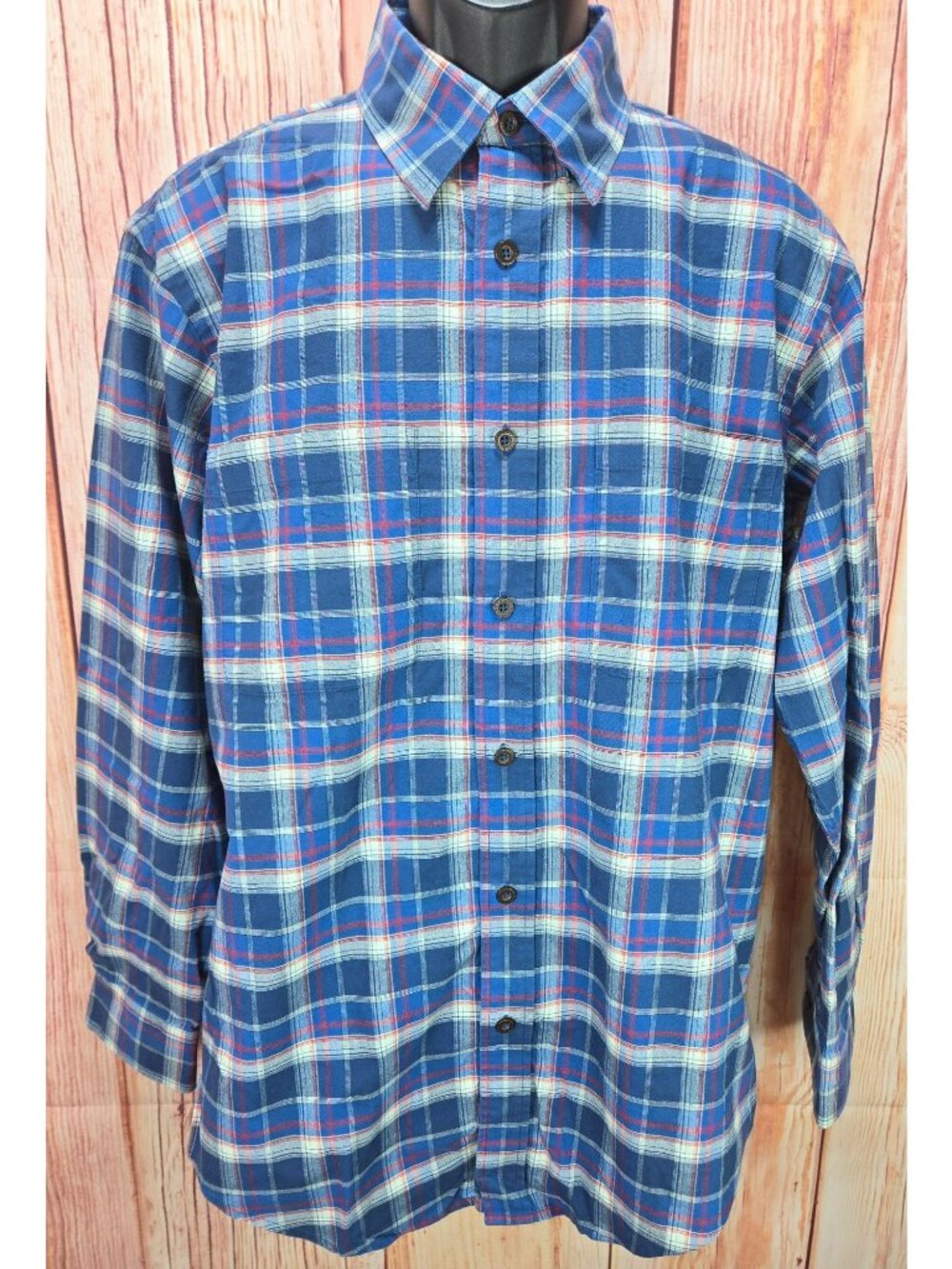 Orvis Blue Plaid Long Sleeve Mens Shirt Medium